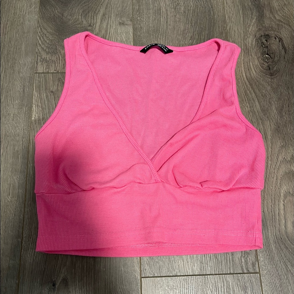 XS Shein V Neck Pink Cropped Tank
